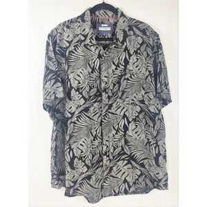 Mens 32 Bar Blues Gray Linen Shirt Button‎ Front Short Sleeve Size XL Floral